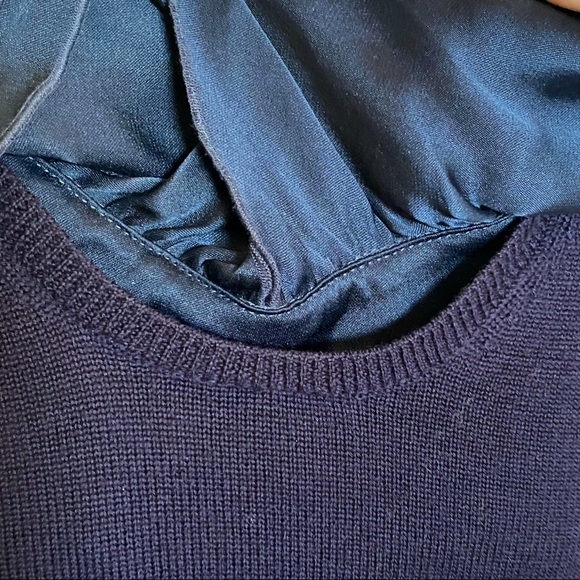 Tory Burch navy blue removable silk ruffle trim neck cuffs knit sweater top - Picture 6 of 8